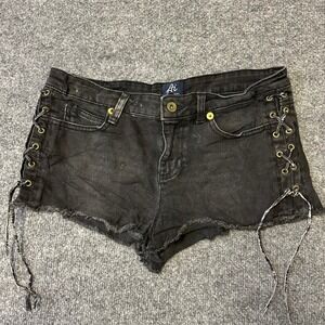 Authentic Icon Shorts Womens Size 27 Black Lace Up Raw Hem Distressed Denim